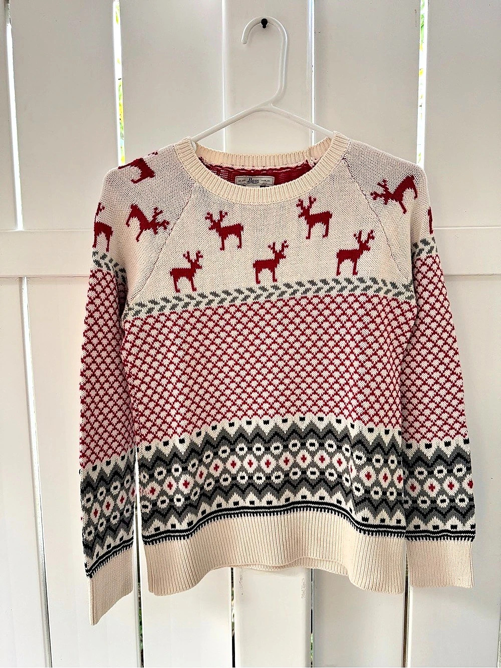 Bass Fair Isle Reindeer Sweater Cream Red Size Medium